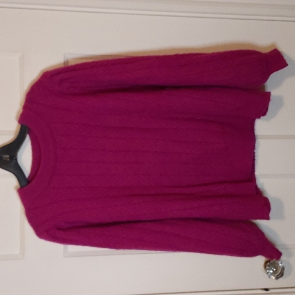 FRNCH Cable Knit Fuchsia Pink Sweater